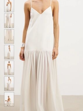 Ivory Spaghetti-Strap Maxi Dress with Gathered Skirt